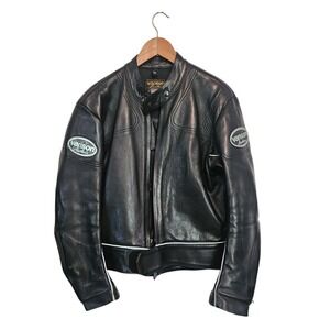 Vintage Vanson Black Leather Motorcycle Jacket Racer Biker Moto USA Made Size 44